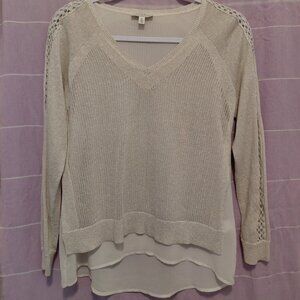 Lucky Brand Cream Sparkle Knit Top with attached flowy lining